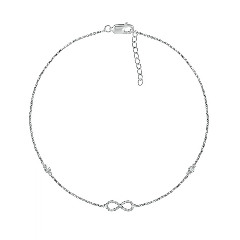 Main Image 2 of 1/10 CT. T.W. Diamond Infinity Anklet in Sterling Silver – 10"