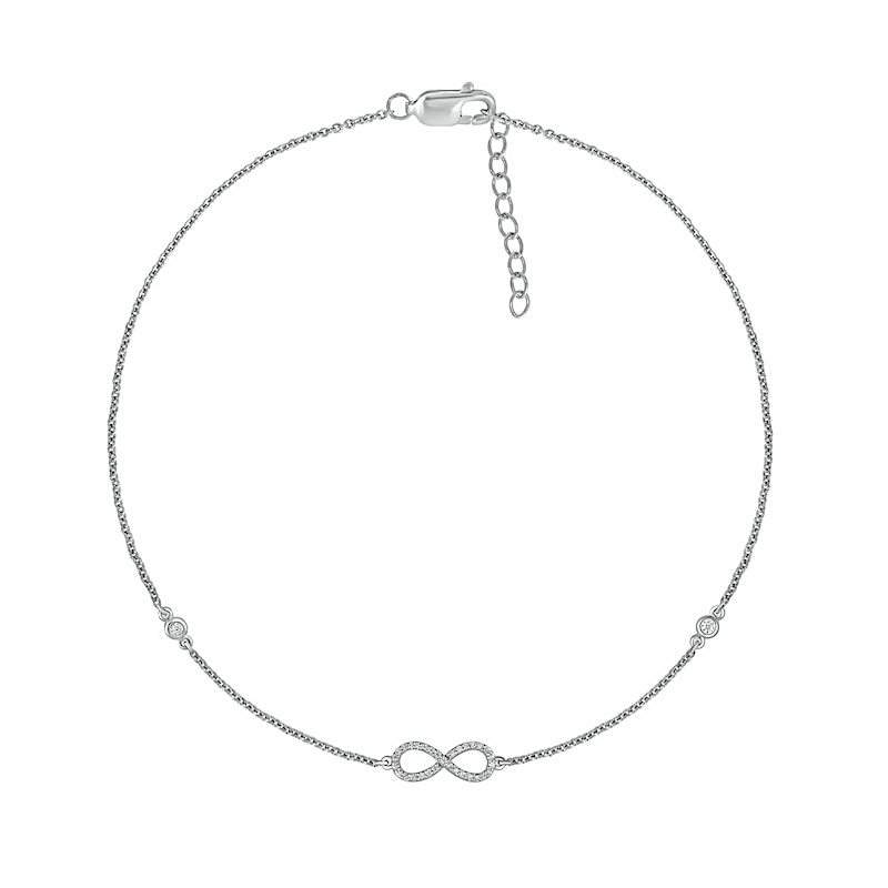 1/10 CT. T.W. Diamond Infinity Anklet in Sterling Silver – 10"