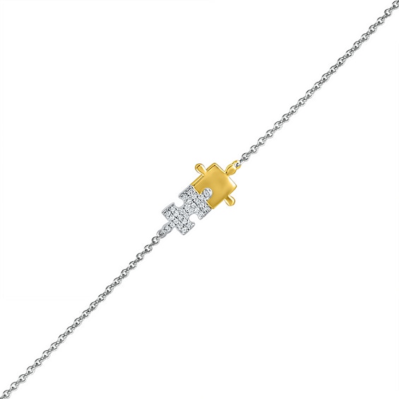 1/20 CT. T.w. Diamond Puzzle Piece Anklet in Sterling Silver and 10K Gold – 10"