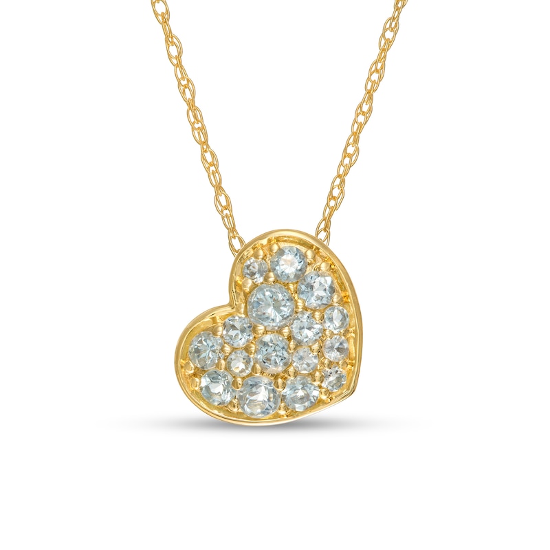 Main Image 1 of Aquamarine Cluster Tilted Heart Pendant in 10K Gold