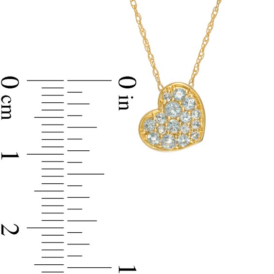 Aquamarine Cluster Tilted Heart Pendant in 10K Gold