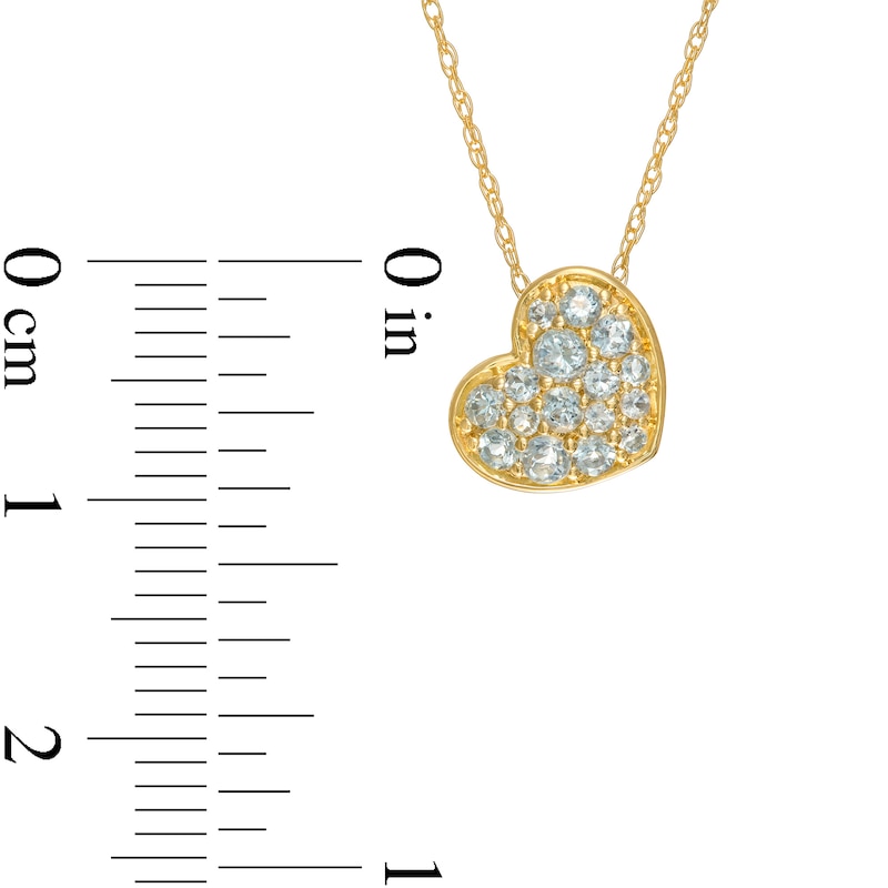 Main Image 3 of Aquamarine Cluster Tilted Heart Pendant in 10K Gold