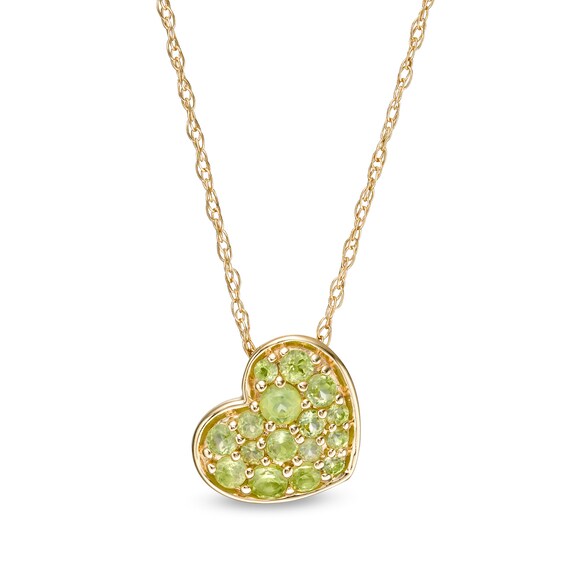 Peridot Cluster Tilted Heart Pendant in 10K Gold