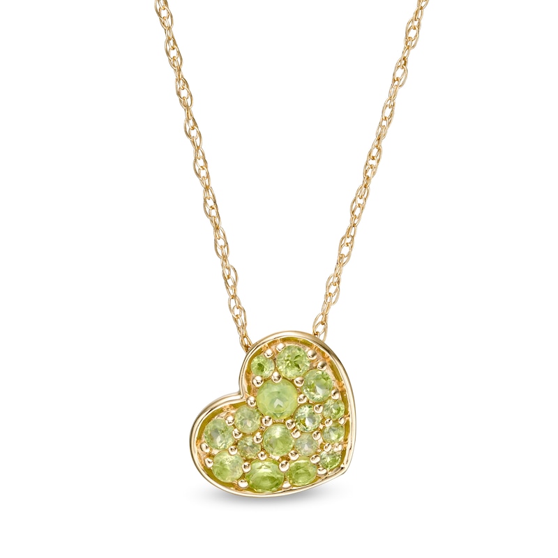 Main Image 1 of Peridot Cluster Tilted Heart Pendant in 10K Gold