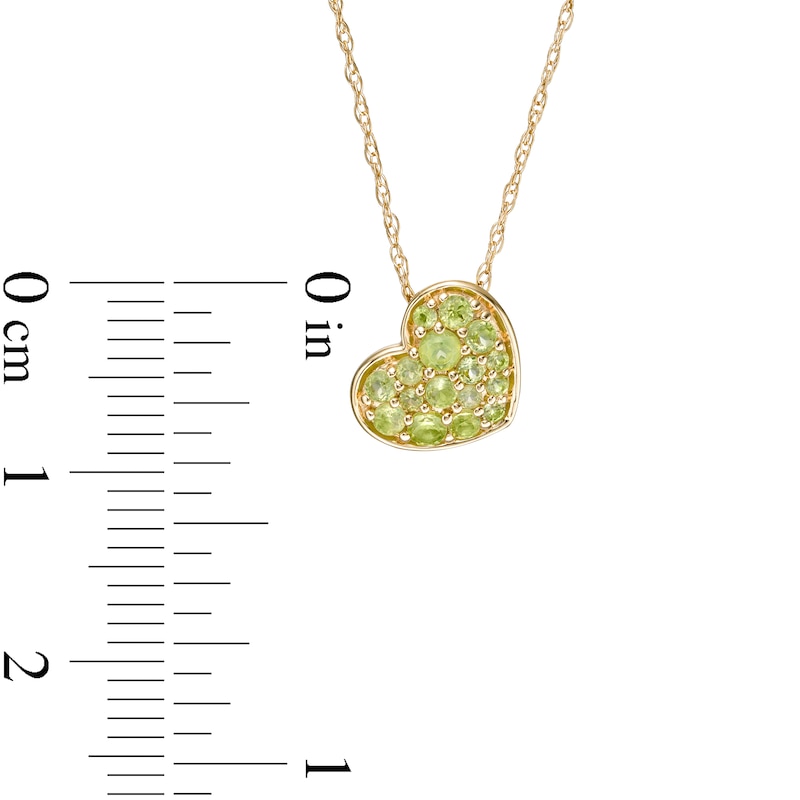 Main Image 3 of Peridot Cluster Tilted Heart Pendant in 10K Gold