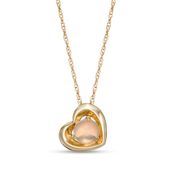 5.0mm Opal Solitaire Tilted Heart Pendant in 10K Gold
