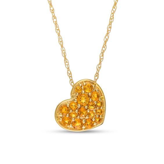 Citrine Cluster Tilted Heart Pendant in 10K Gold