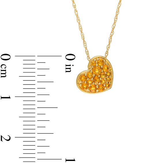 Citrine Cluster Tilted Heart Pendant in 10K Gold