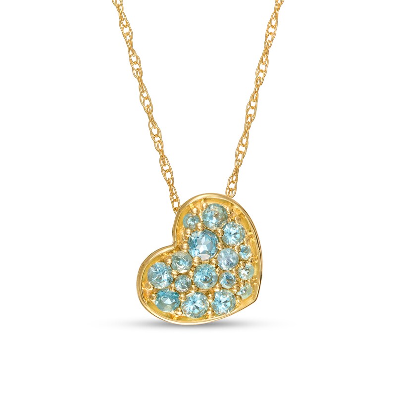 Main Image 1 of Swiss Blue Topaz Cluster Tilted Heart Pendant in 10K Gold