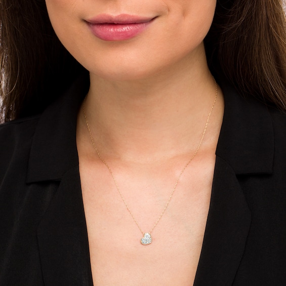 Swiss Blue Topaz Cluster Tilted Heart Pendant in 10K Gold