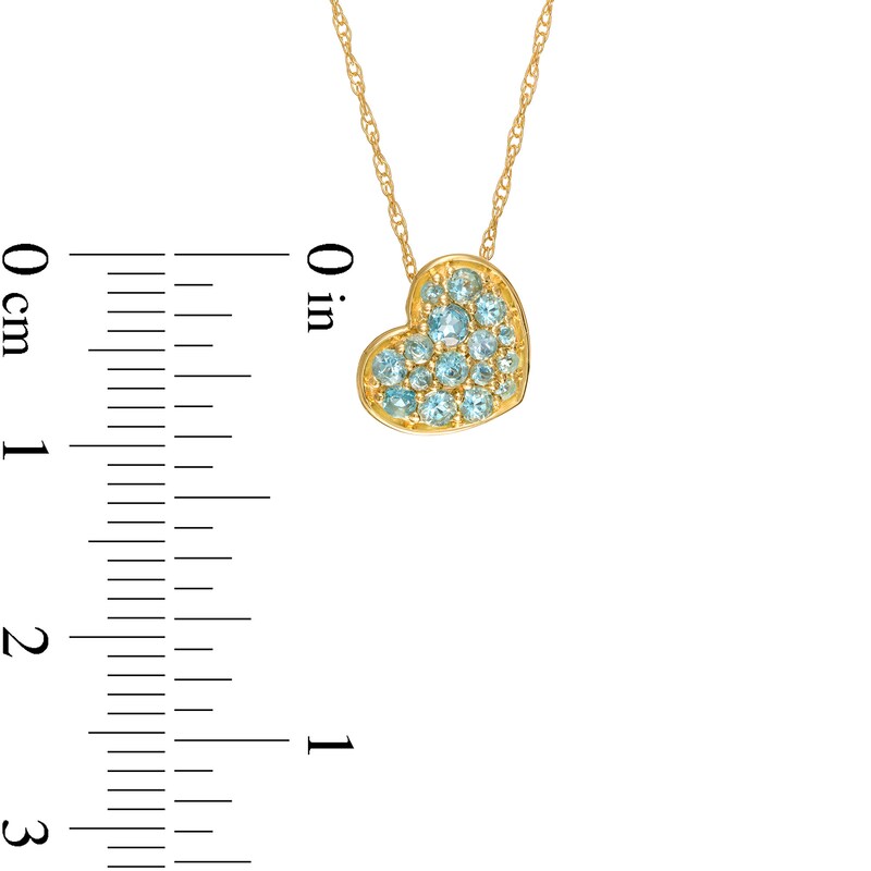 Main Image 3 of Swiss Blue Topaz Cluster Tilted Heart Pendant in 10K Gold