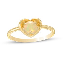 5.0mm Opal Solitaire Heart Frame Ring in 10K Gold