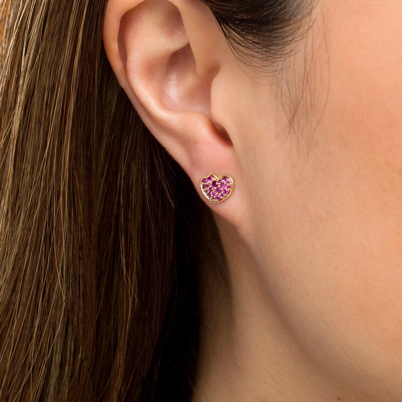 Main Image 2 of Ruby Cluster Heart Stud Earrings in 10K Gold