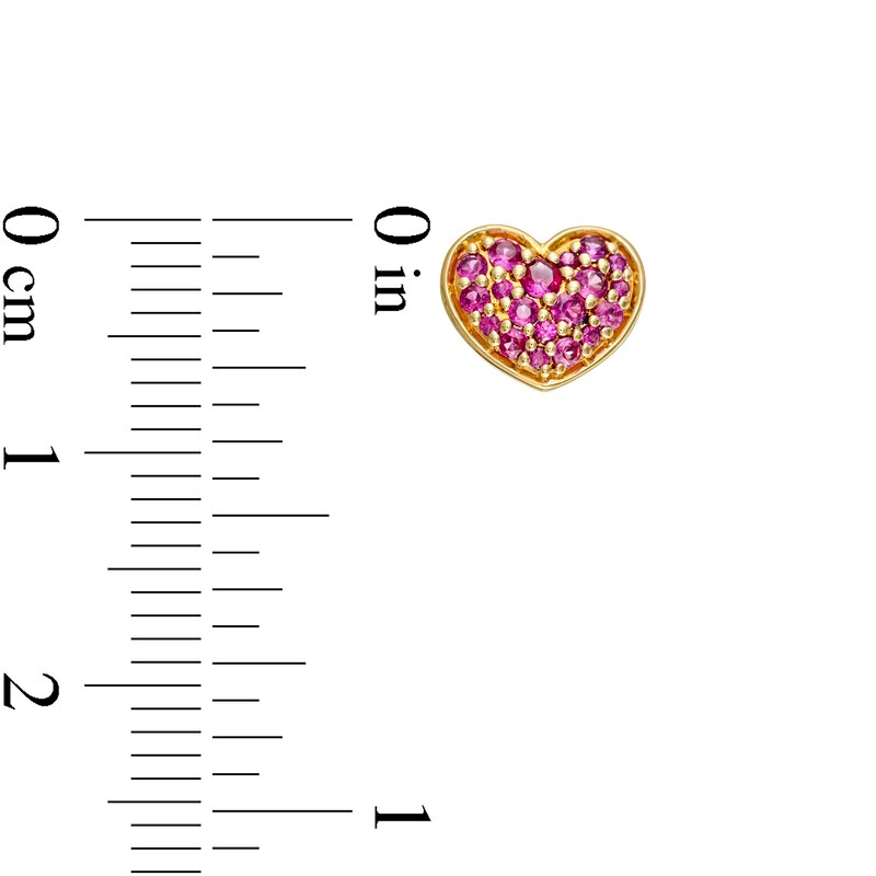 Main Image 3 of Ruby Cluster Heart Stud Earrings in 10K Gold