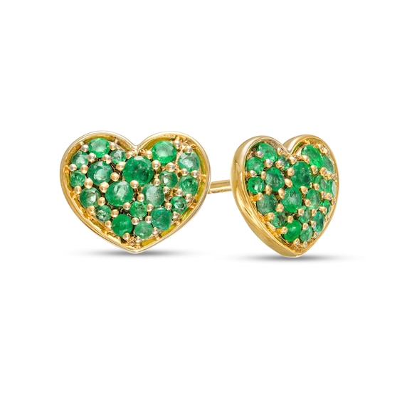 Emerald Cluster Heart Stud Earrings in 10K Gold