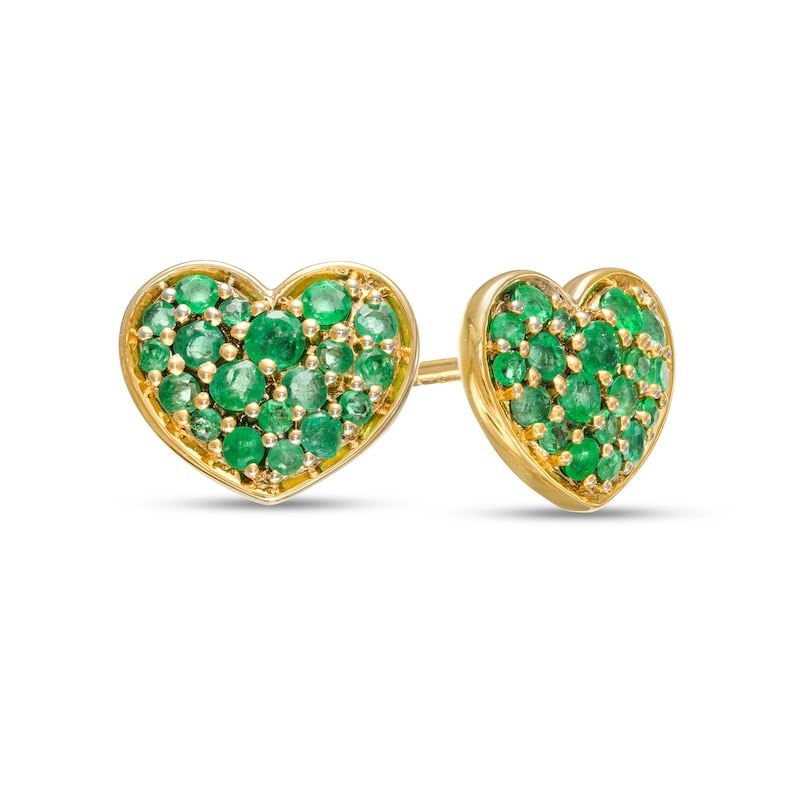 Main Image 1 of Emerald Cluster Heart Stud Earrings in 10K Gold