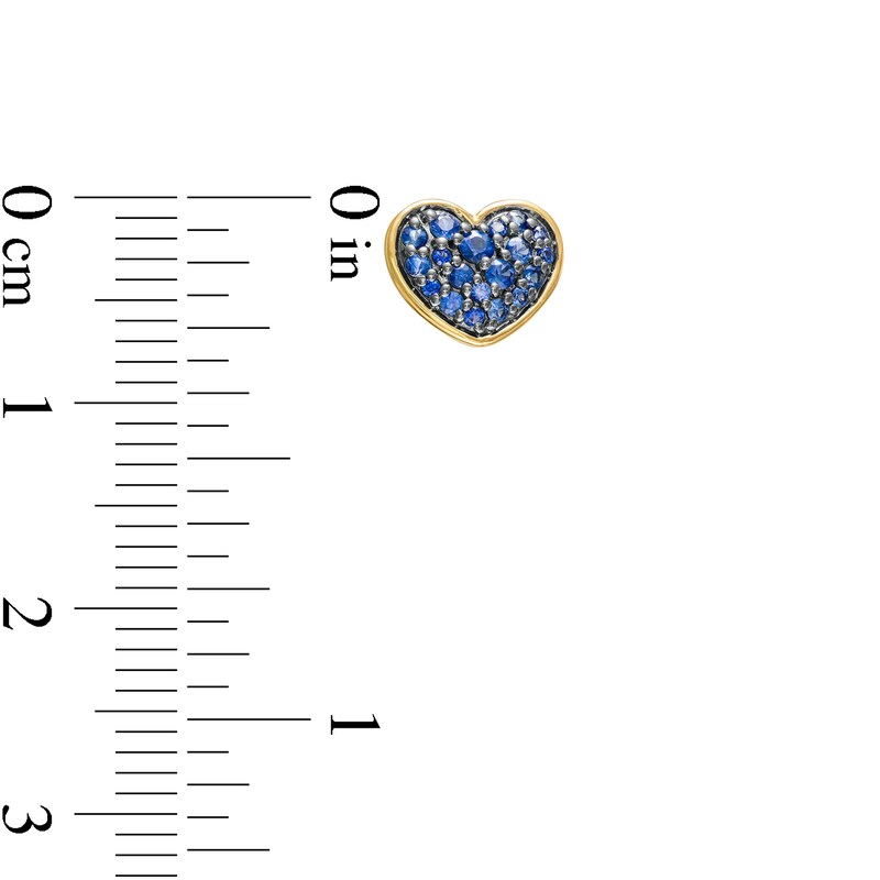 Main Image 3 of Blue Sapphire Cluster Heart Stud Earrings in 10K Gold