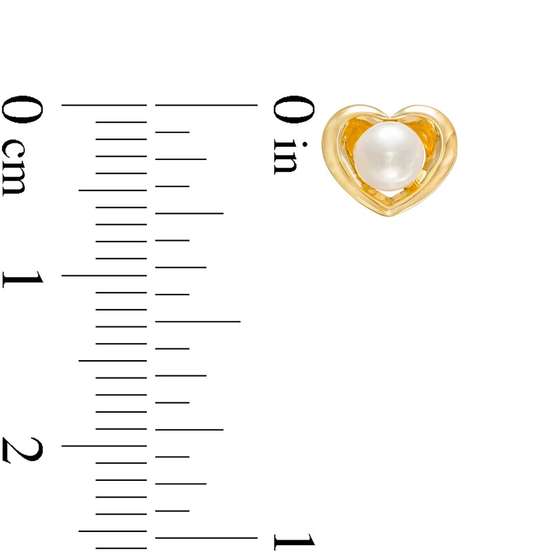 Main Image 3 of 4.0-4.5mm Freshwater Cultured Pearl Heart Frame Stud Earrings in 10K Gold