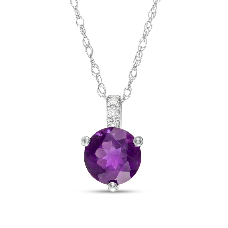 Main Image 1 of 6.0mm Amethyst and Diamond Accent Drop Pendant in 10K White Gold