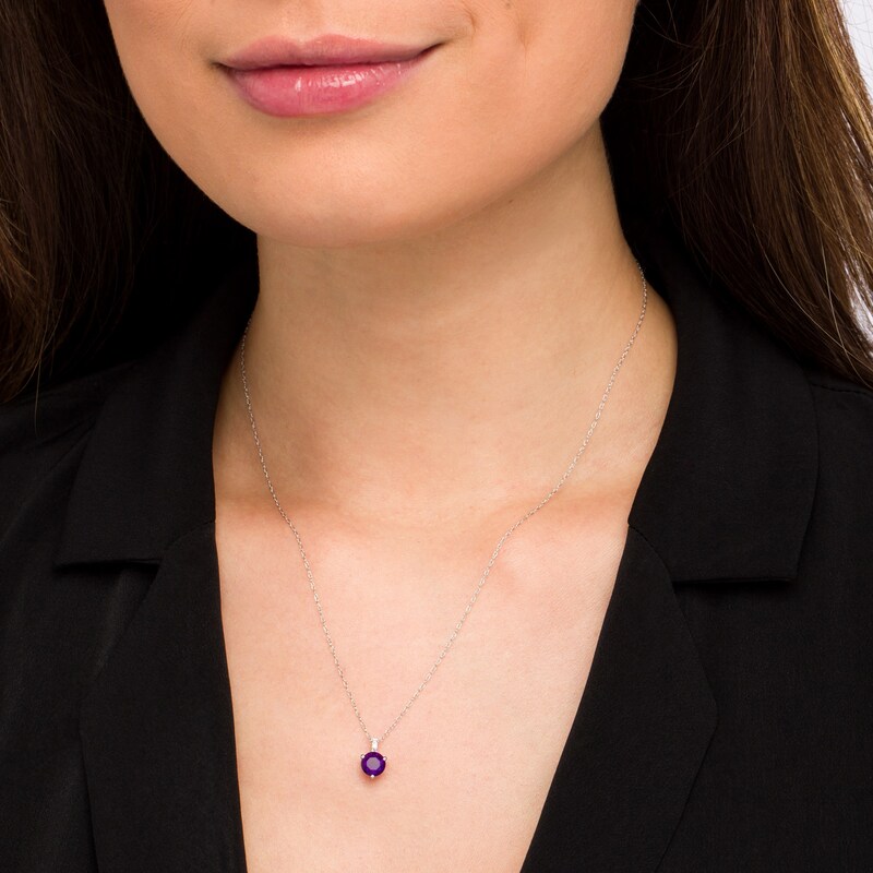 Main Image 2 of 6.0mm Amethyst and Diamond Accent Drop Pendant in 10K White Gold