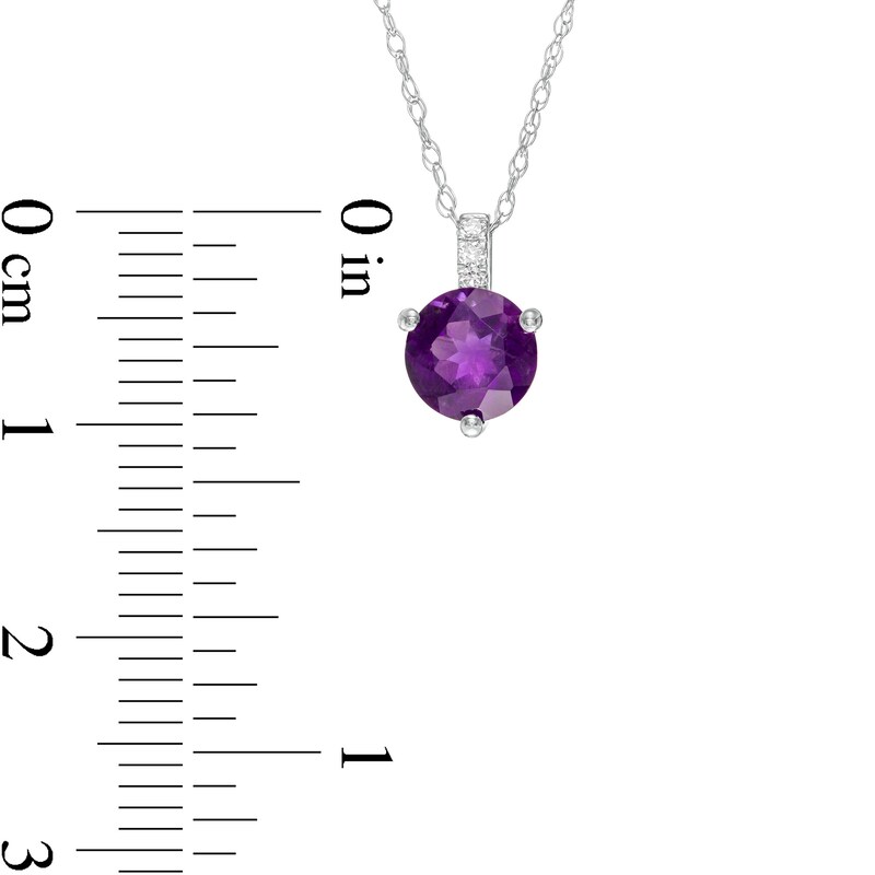 Main Image 3 of 6.0mm Amethyst and Diamond Accent Drop Pendant in 10K White Gold