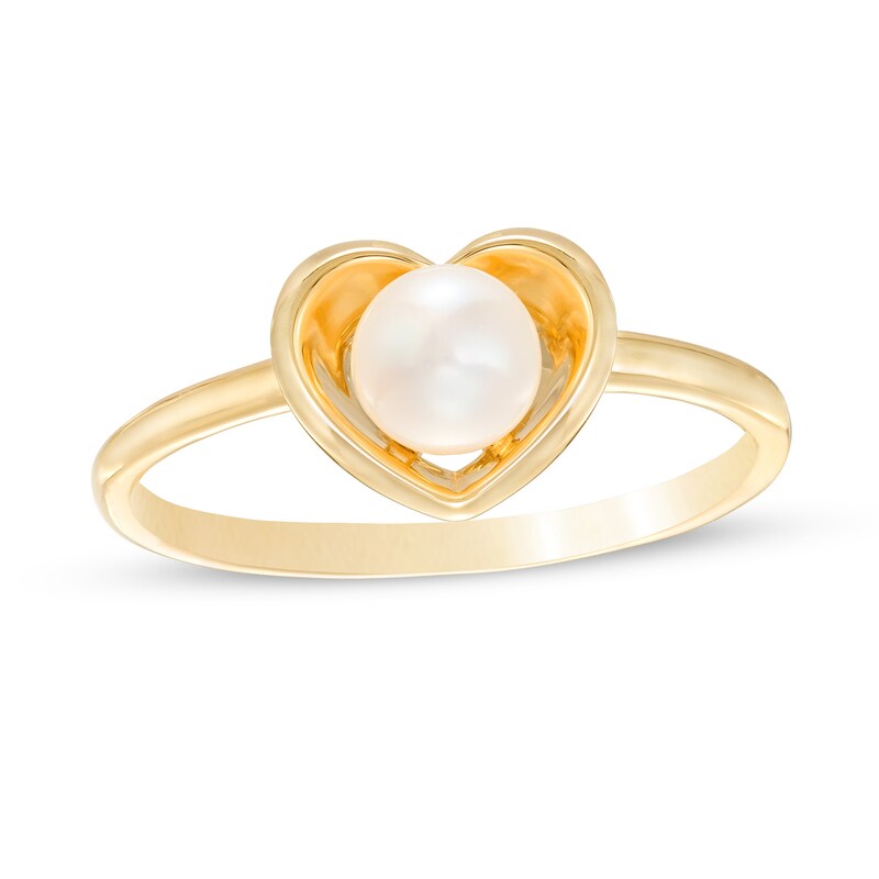 Main Image 1 of 5.0-5.5mm Freshwater Cultured Pearl Heart Frame Ring in 10K Gold