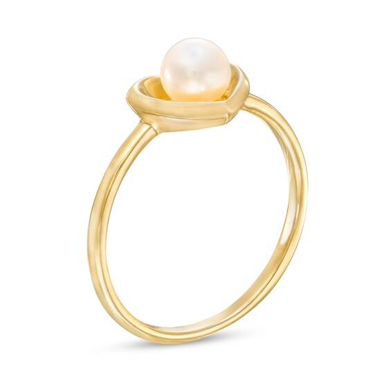 5.0-5.5mm Freshwater Cultured Pearl Heart Frame Ring in 10K Gold