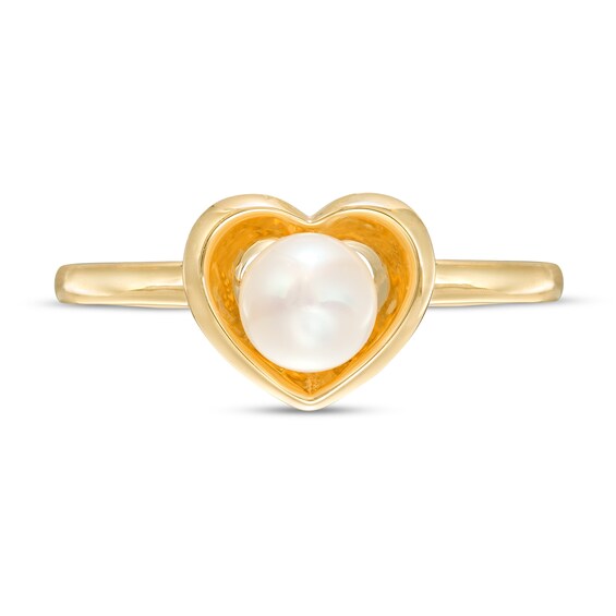 5.0-5.5mm Freshwater Cultured Pearl Heart Frame Ring in 10K Gold