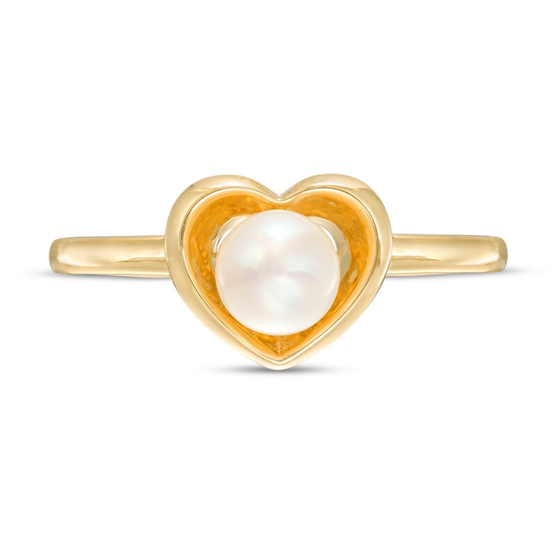 Main Image 4 of 5.0-5.5mm Freshwater Cultured Pearl Heart Frame Ring in 10K Gold