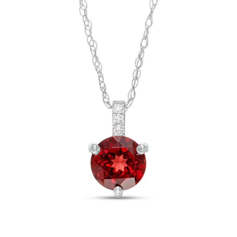 Main Image 1 of 6.0mm Garnet and Diamond Accent Drop Pendant in 10K White Gold