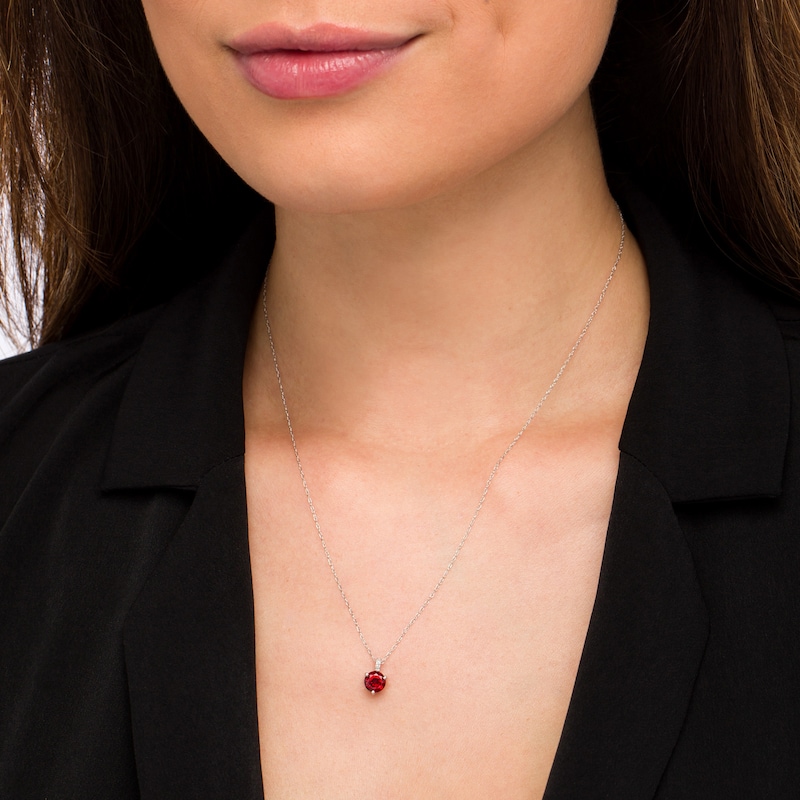 Main Image 2 of 6.0mm Garnet and Diamond Accent Drop Pendant in 10K White Gold