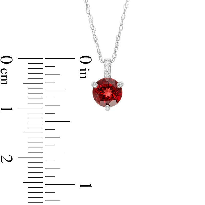 Main Image 3 of 6.0mm Garnet and Diamond Accent Drop Pendant in 10K White Gold