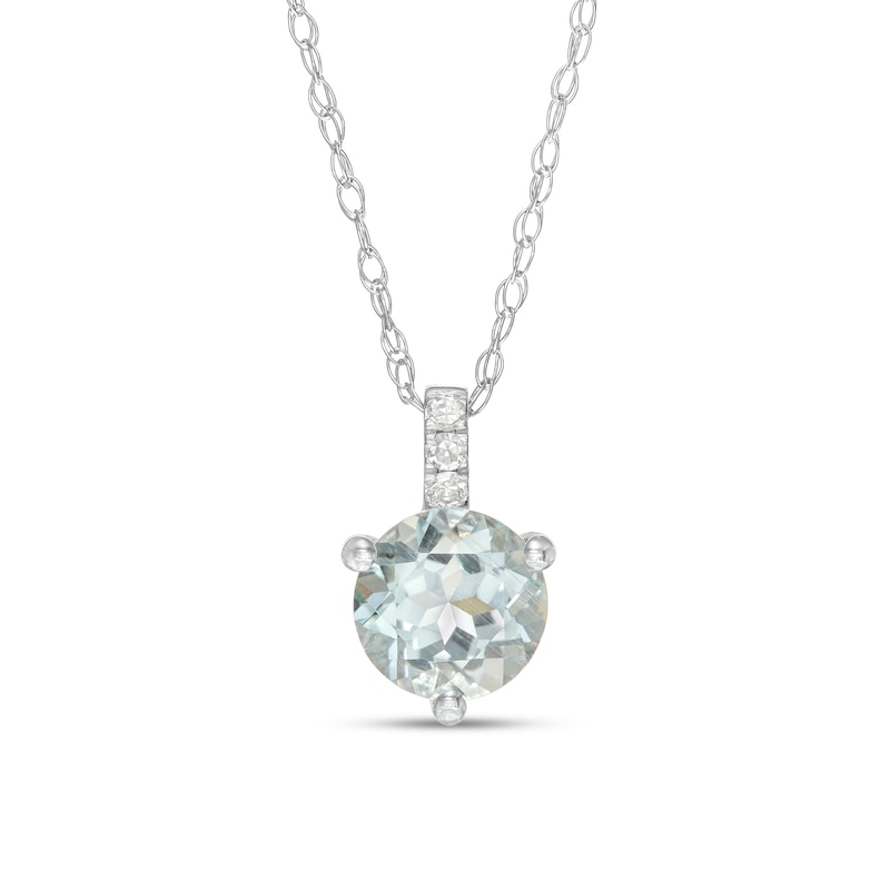 Main Image 1 of 6.0mm Aquamarine and Diamond Accent Drop Pendant in 10K White Gold