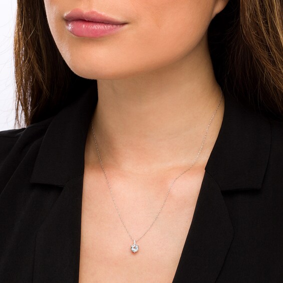 6.0mm Aquamarine and Diamond Accent Drop Pendant in 10K White Gold