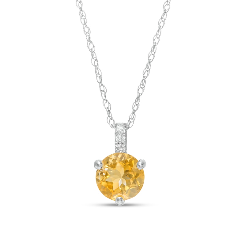 Main Image 1 of 6.0mm Citrine and Diamond Accent Drop Pendant in 10K White Gold