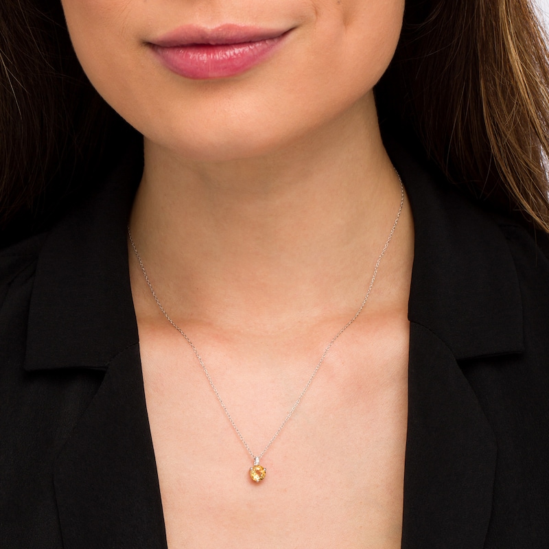 Main Image 2 of 6.0mm Citrine and Diamond Accent Drop Pendant in 10K White Gold