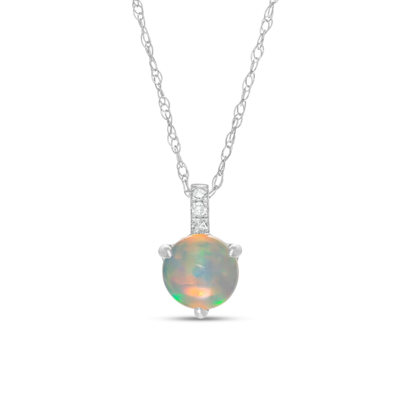Main Image 1 of 6.0mm Opal and Diamond Accent Drop Pendant in 10K White Gold