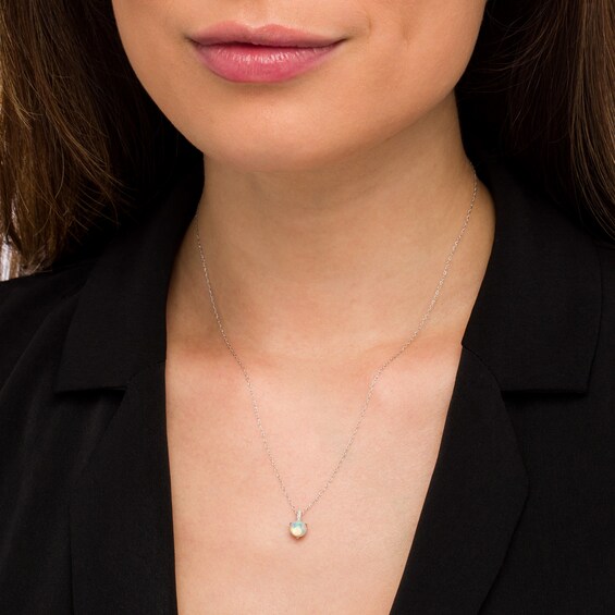 6.0mm Opal and Diamond Accent Drop Pendant in 10K White Gold