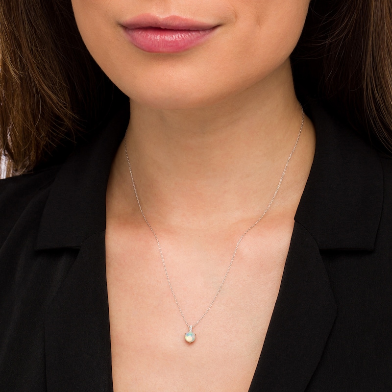 Main Image 2 of 6.0mm Opal and Diamond Accent Drop Pendant in 10K White Gold
