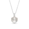Thumbnail Image 1 of 6.0-6.5mm Button Freshwater Cultured Pearl and Diamond Accent Drop Pendant in 10K White Gold