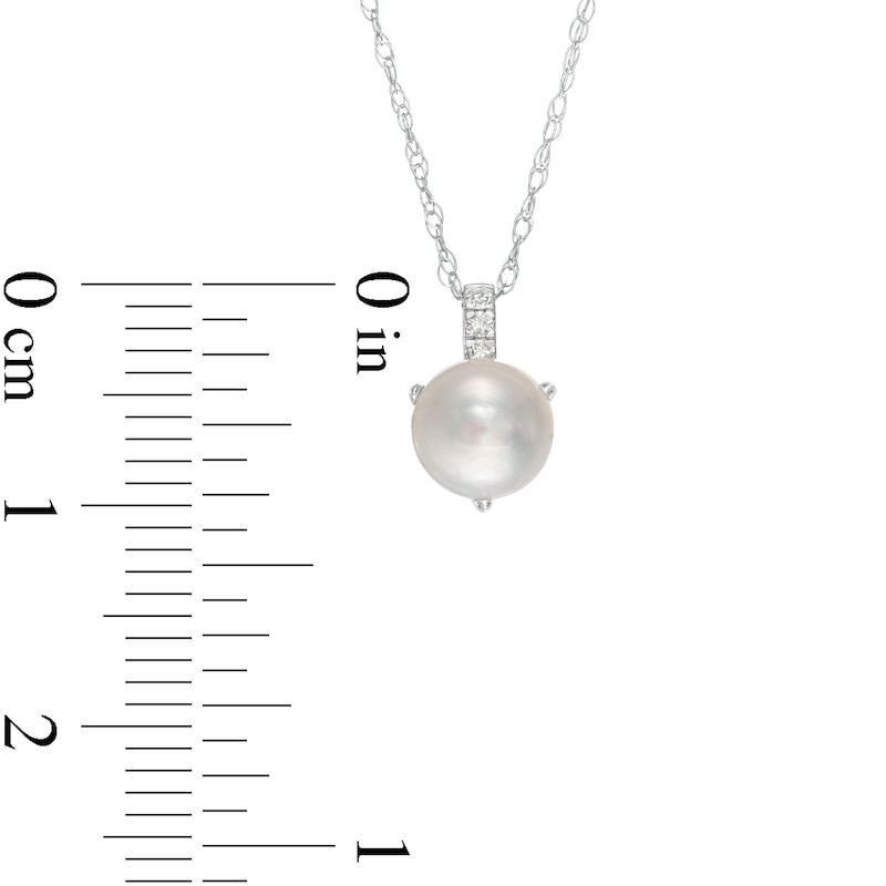 Main Image 3 of 6.0-6.5mm Button Freshwater Cultured Pearl and Diamond Accent Drop Pendant in 10K White Gold