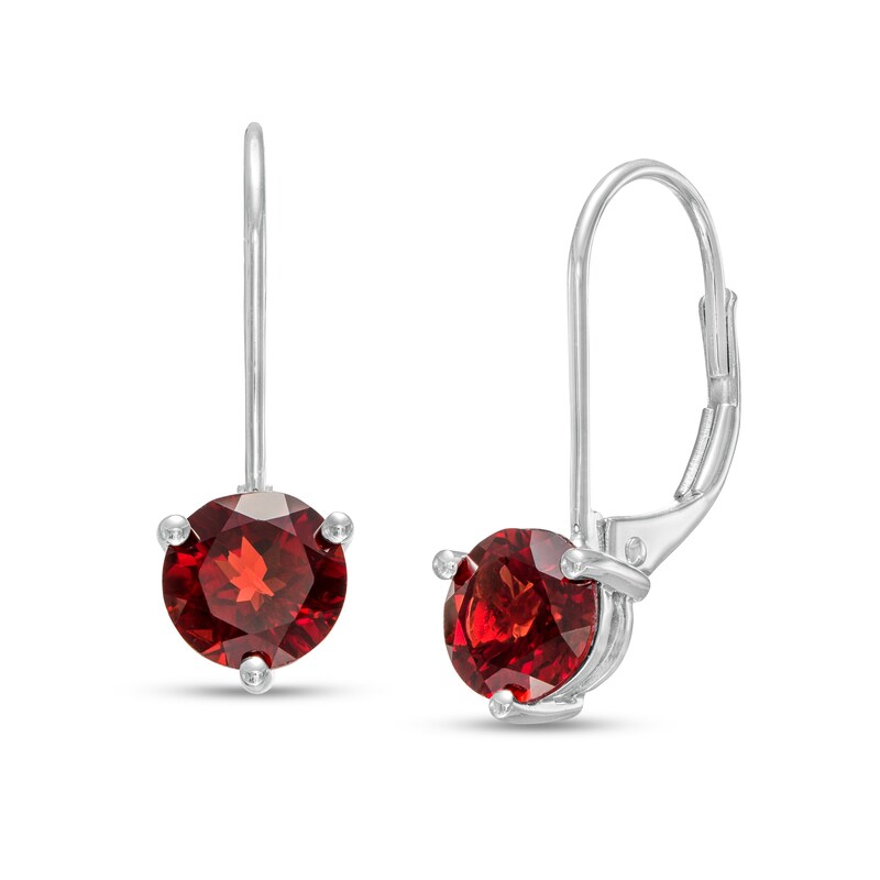 Main Image 1 of 6.0mm Garnet Solitaire Drop Earrings in 10K White Gold