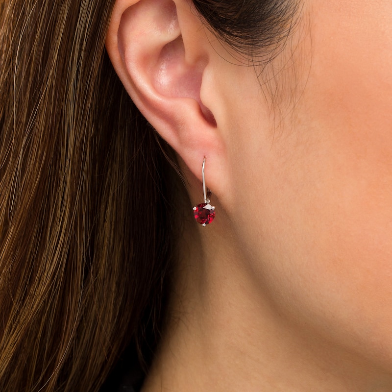 Main Image 2 of 6.0mm Garnet Solitaire Drop Earrings in 10K White Gold