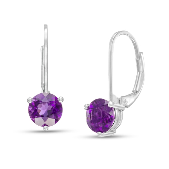 6.0mm Amethyst Solitaire Drop Earrings in 10K White Gold