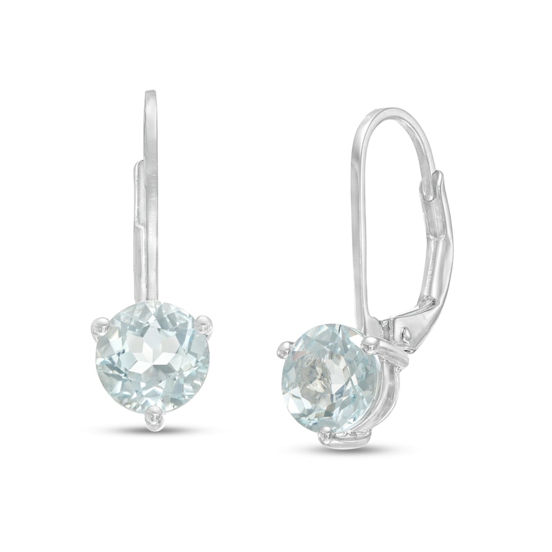 6.0mm Aquamarine Solitaire Drop Earrings in 10K White Gold