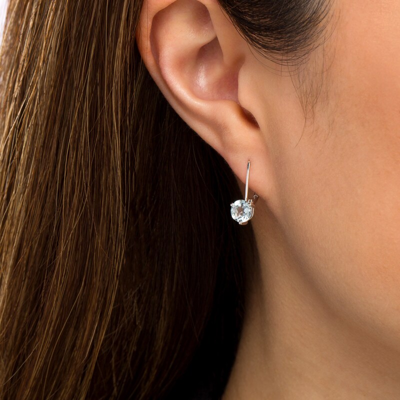 Main Image 2 of 6.0mm Aquamarine Solitaire Drop Earrings in 10K White Gold