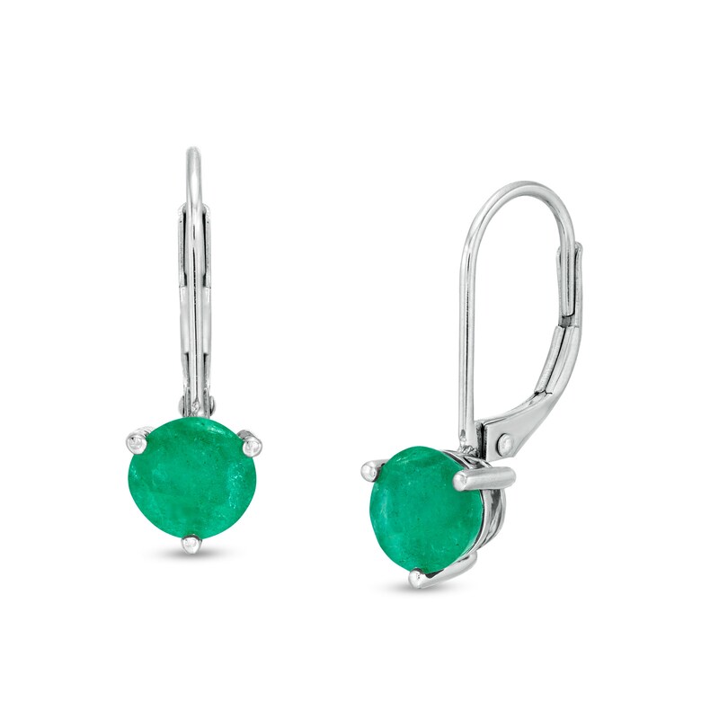 Main Image 1 of 6.0mm Emerald Solitaire Drop Earrings in 10K White Gold