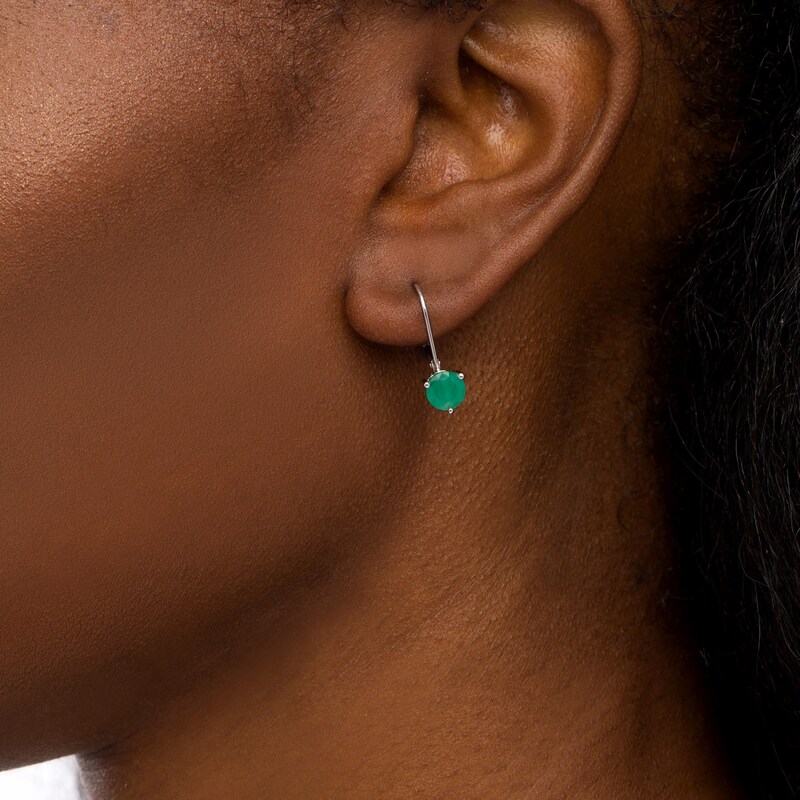 Main Image 2 of 6.0mm Emerald Solitaire Drop Earrings in 10K White Gold