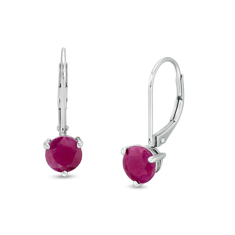 Main Image 1 of 6.0mm Ruby Solitaire Drop Earrings in 10K White Gold