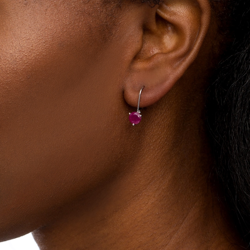 Main Image 2 of 6.0mm Ruby Solitaire Drop Earrings in 10K White Gold